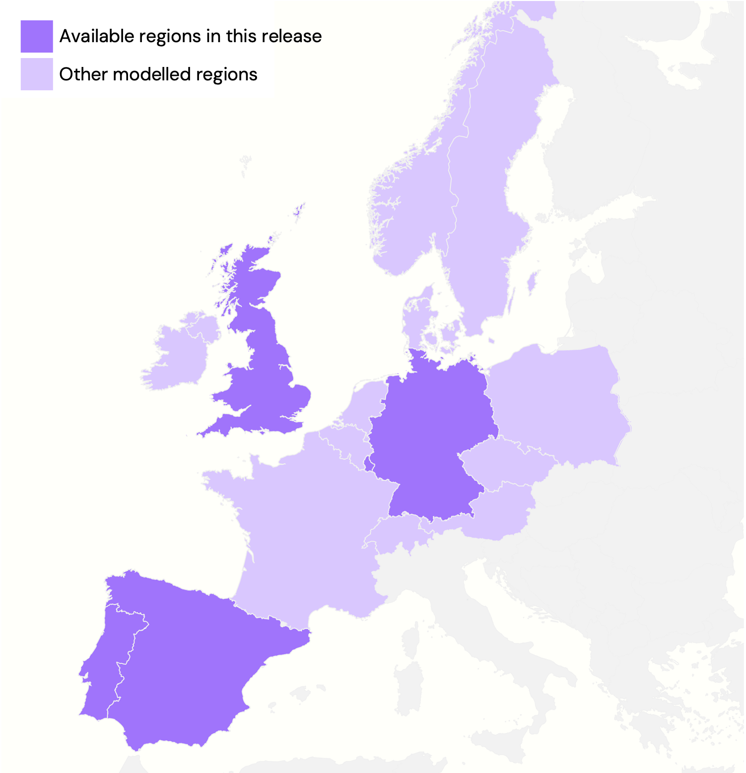 Map of modelled European regions. 15 bidding zones covered by the European forecast model