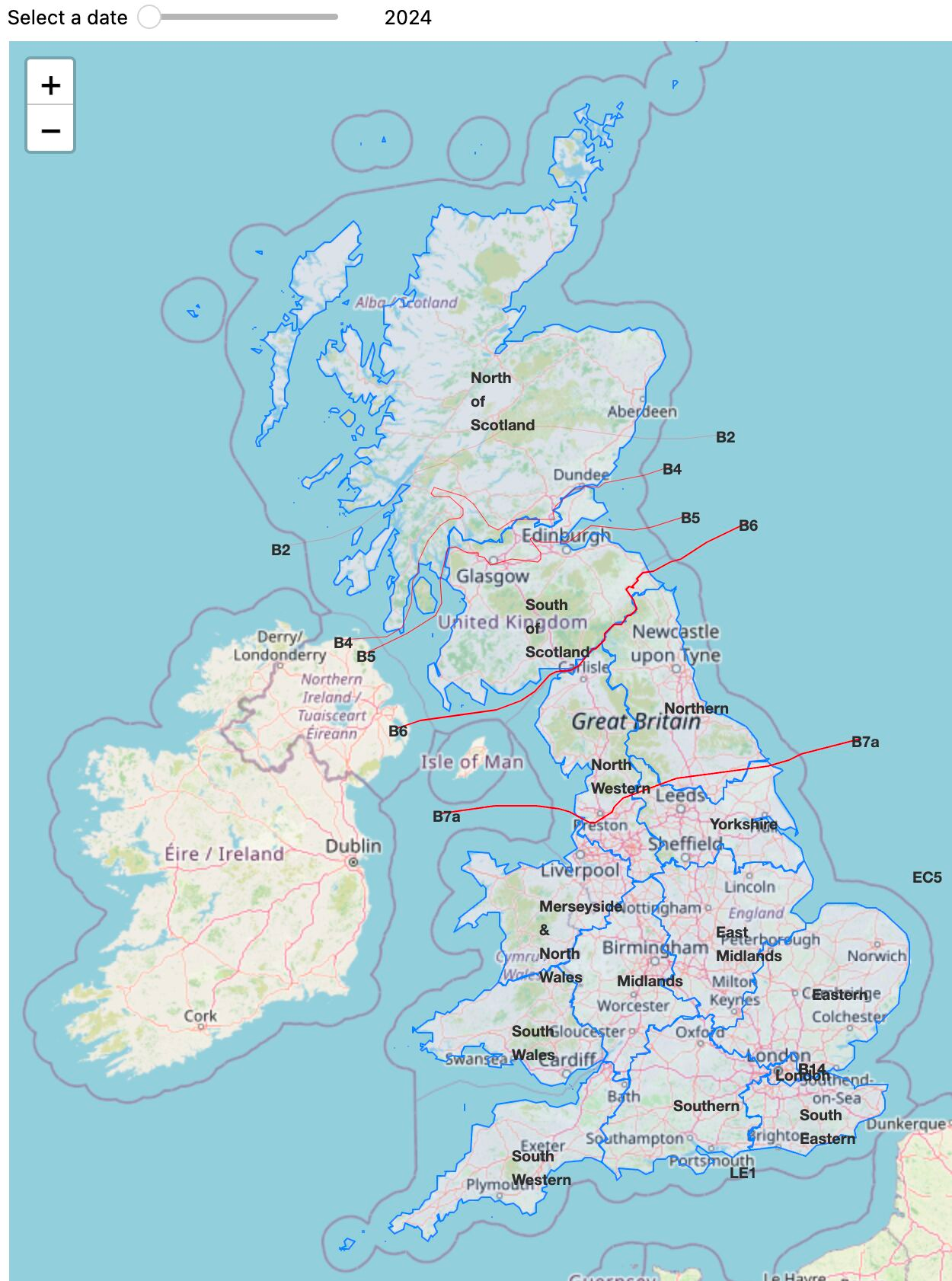 High levels of wind generation in Scotland need to move across the border towards demand centres in England. In 2024, the largest constraint in Great Britain was the B6 constraint with similar levels on the B7a. Both boundaries can be simultaneously resolved with bids North of the B6 and offers South of the B7a.