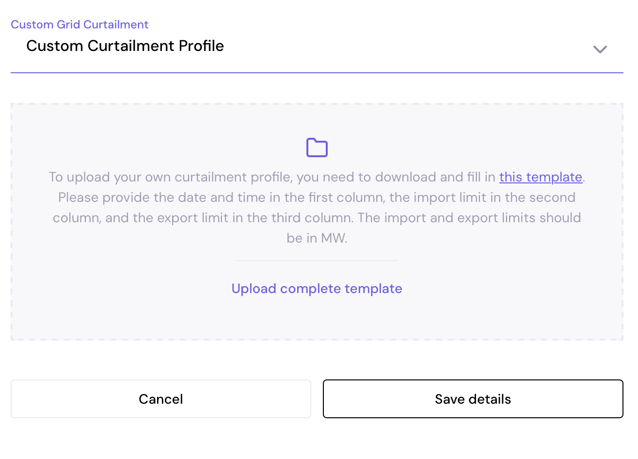 FCA Custom Curtailment Profile Upload